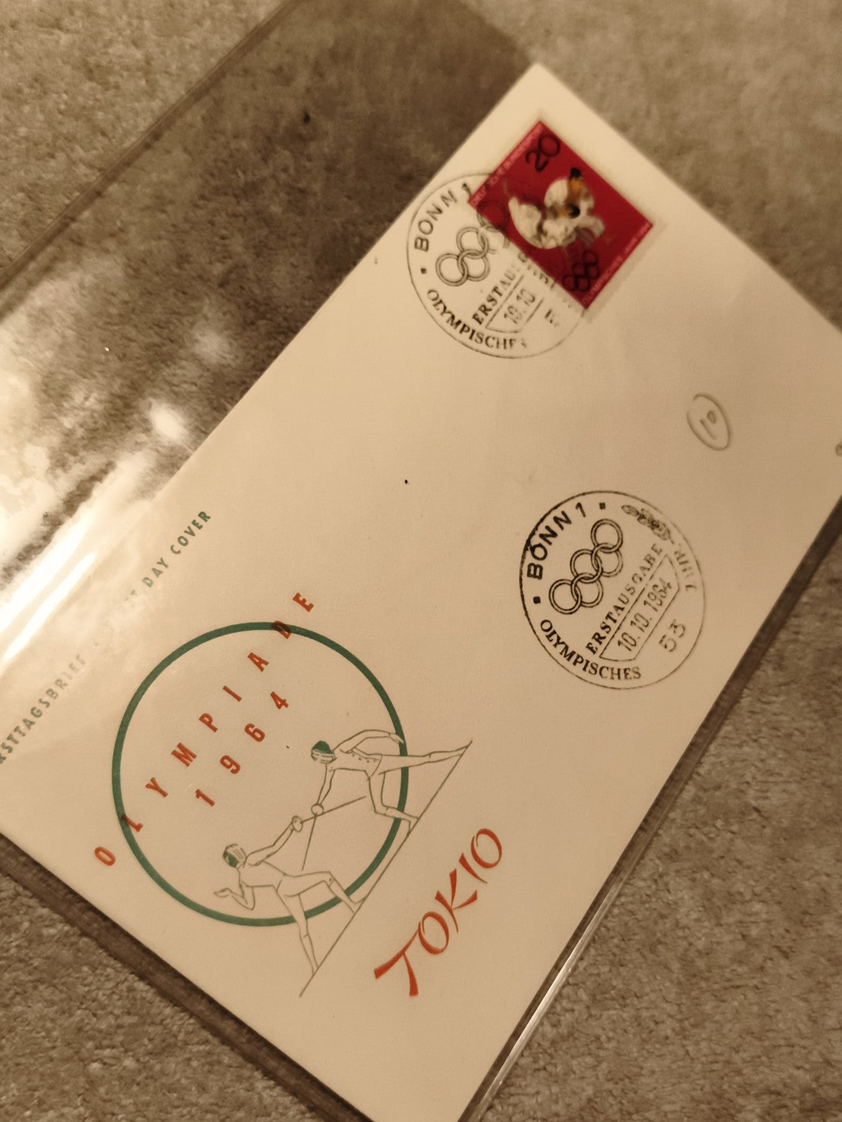 Lettre Premier Jour Olympiade 1964 Tokyo, cachet Bonn, timbre JO escrime