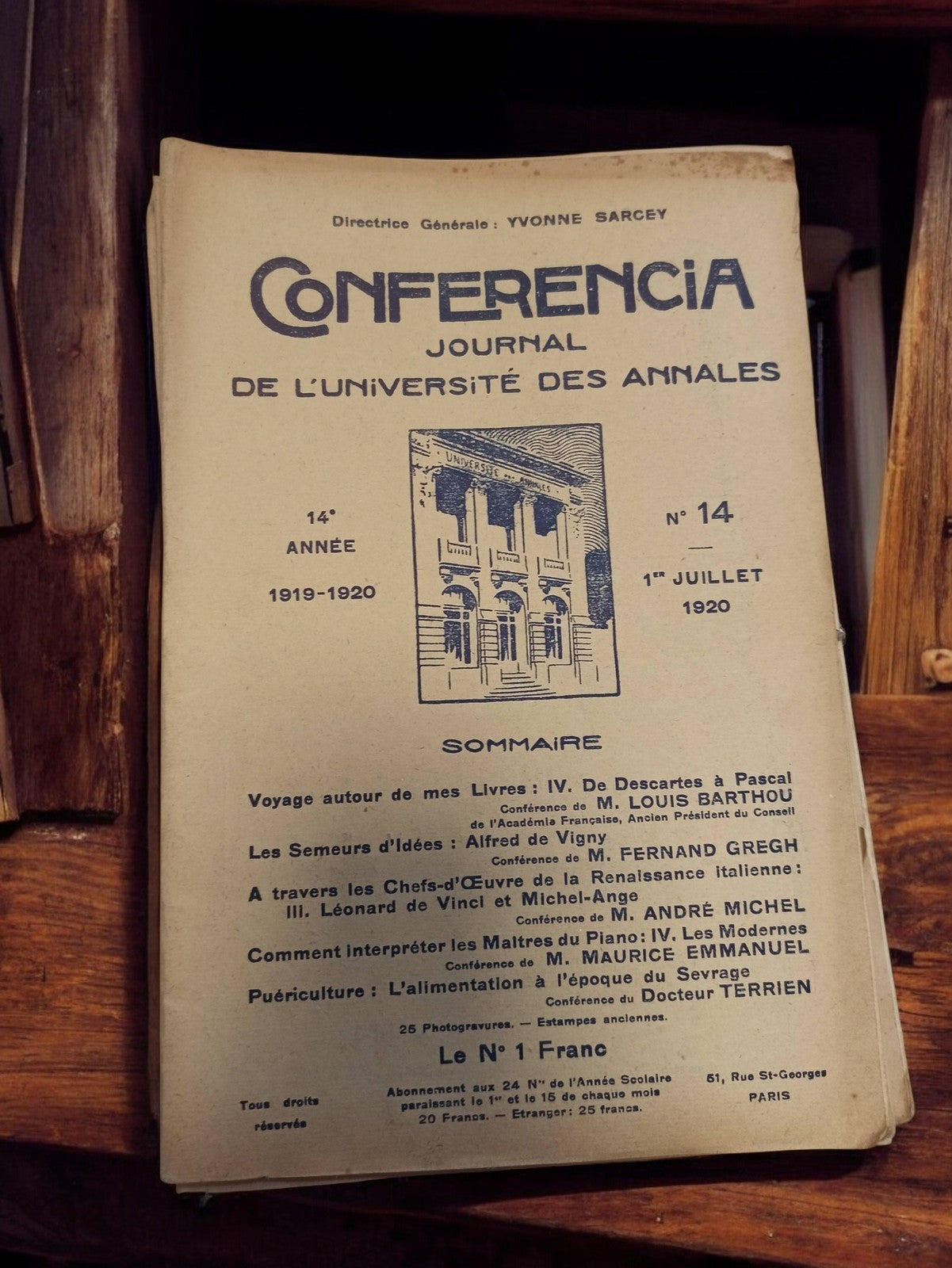 Ancien journal Conférencia Université des Annales 1920 rétro vintage papier