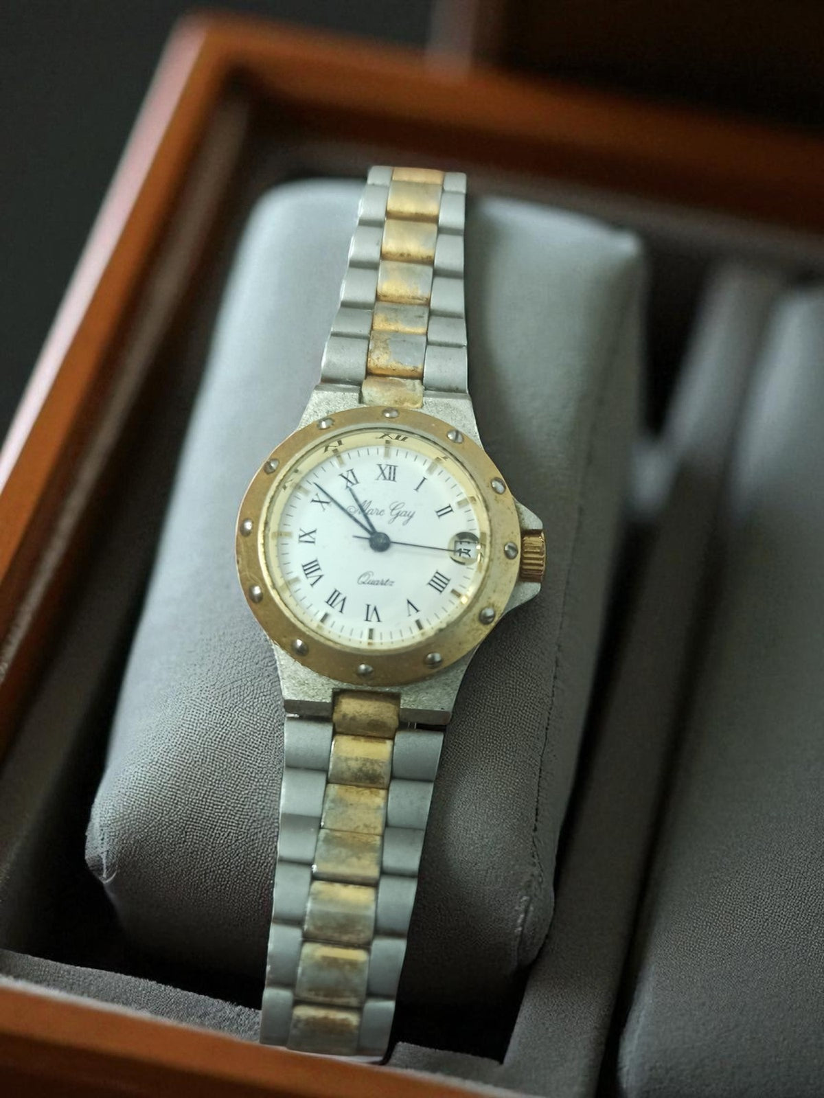 Montre homme Marc Gyay vintage bicolore, bracelet rétro, quartz ancien