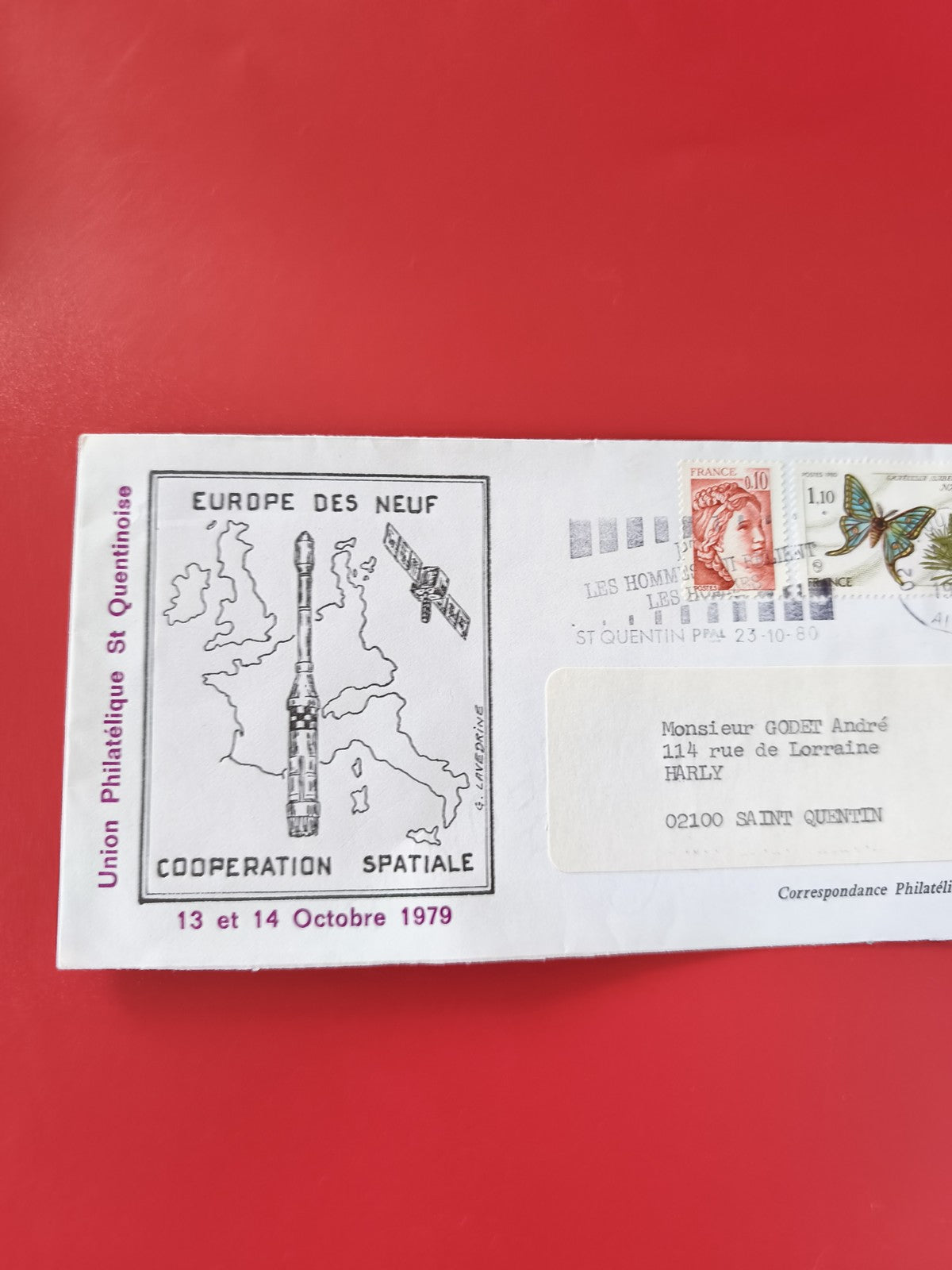 Enveloppe philatélie Europe des Neuf spatiale, timbres Marianne et papillon