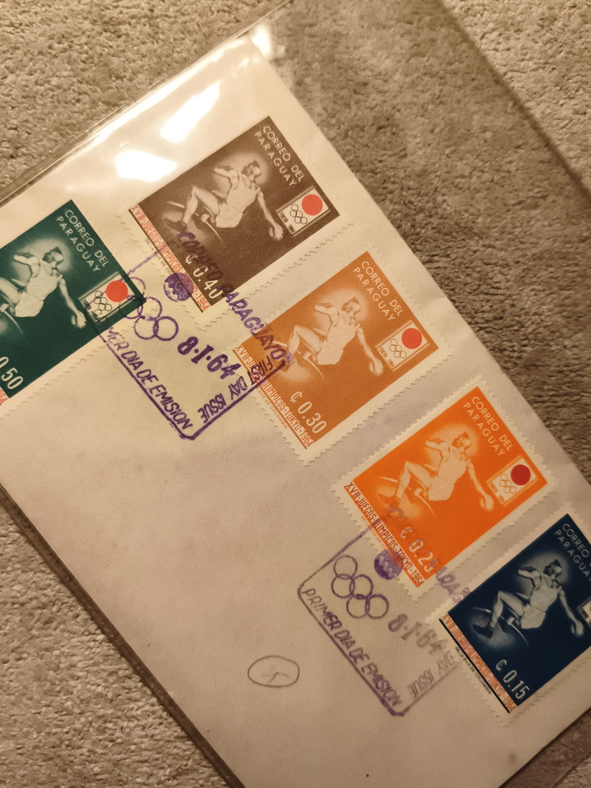 Lettre 1er Jour Paraguay Jeux Olympiques Tokyo 1964 timbres athlétisme philatéli