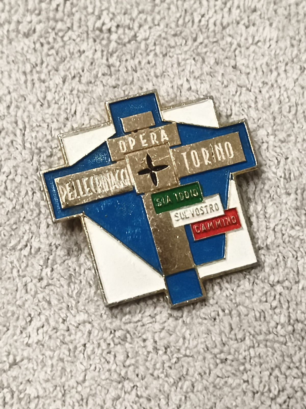 Médaille ancienne OPERA Pellegrinaggi Torino émaillée croix Italie vintage