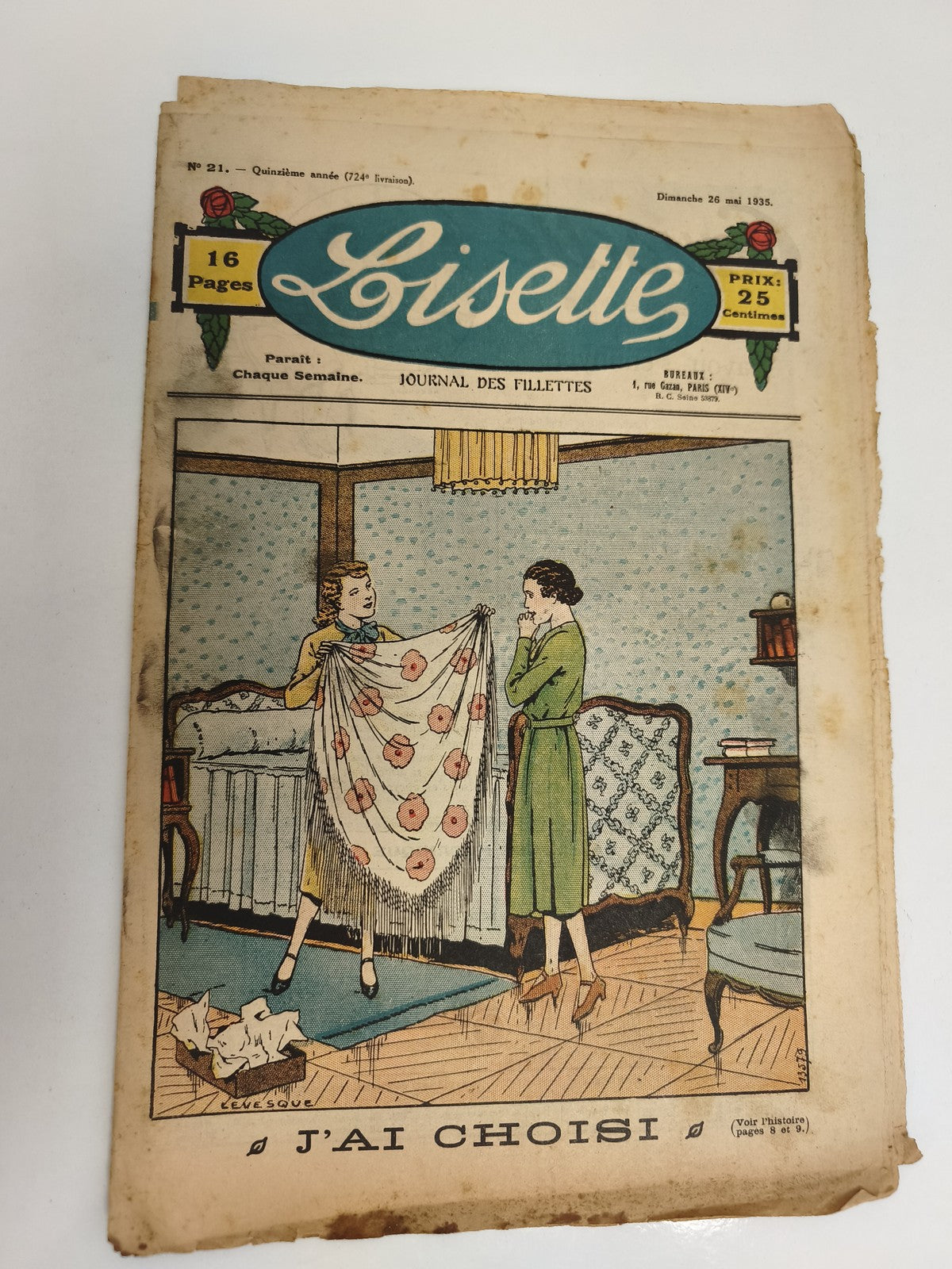 Journal ancien Lisette 1935, couverture illustrée, presse jeunesse vintage