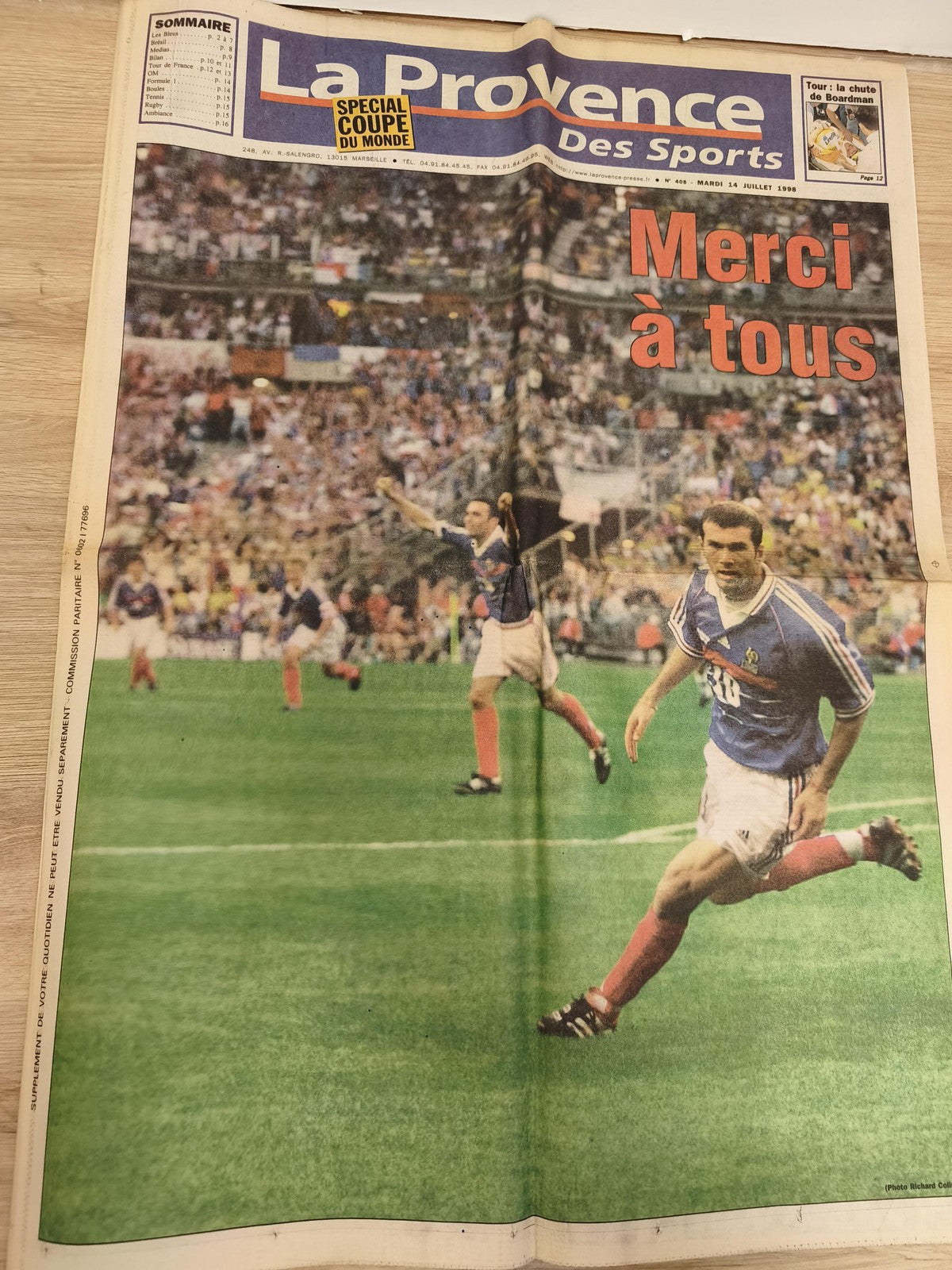 Ancien journal La Provence spécial Coupe du Monde 1998 football OM Zidane