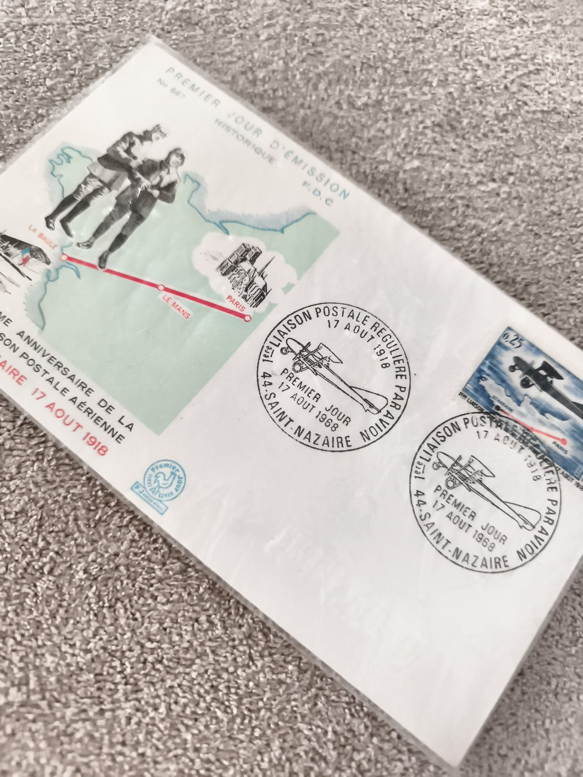 Lettre Premier Jour 1968 aviation 1ère liaison postale Saint-Nazaire Paris FDC