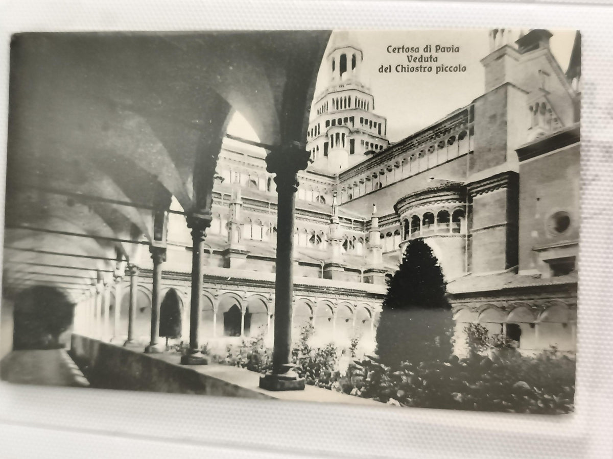 Carte postale ancienne Certosa di Pavia cloître CPA Italie noir et blanc vintage