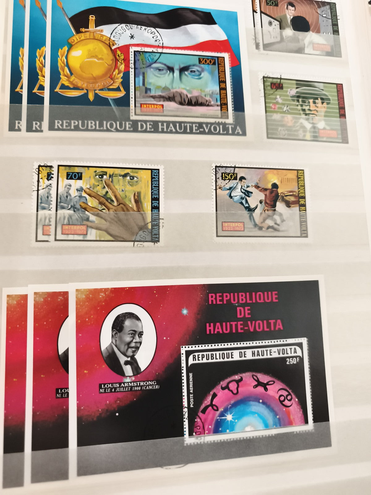 Timbres anciens Haute-Volta Interpol Louis Armstrong oblitérés lot thématique