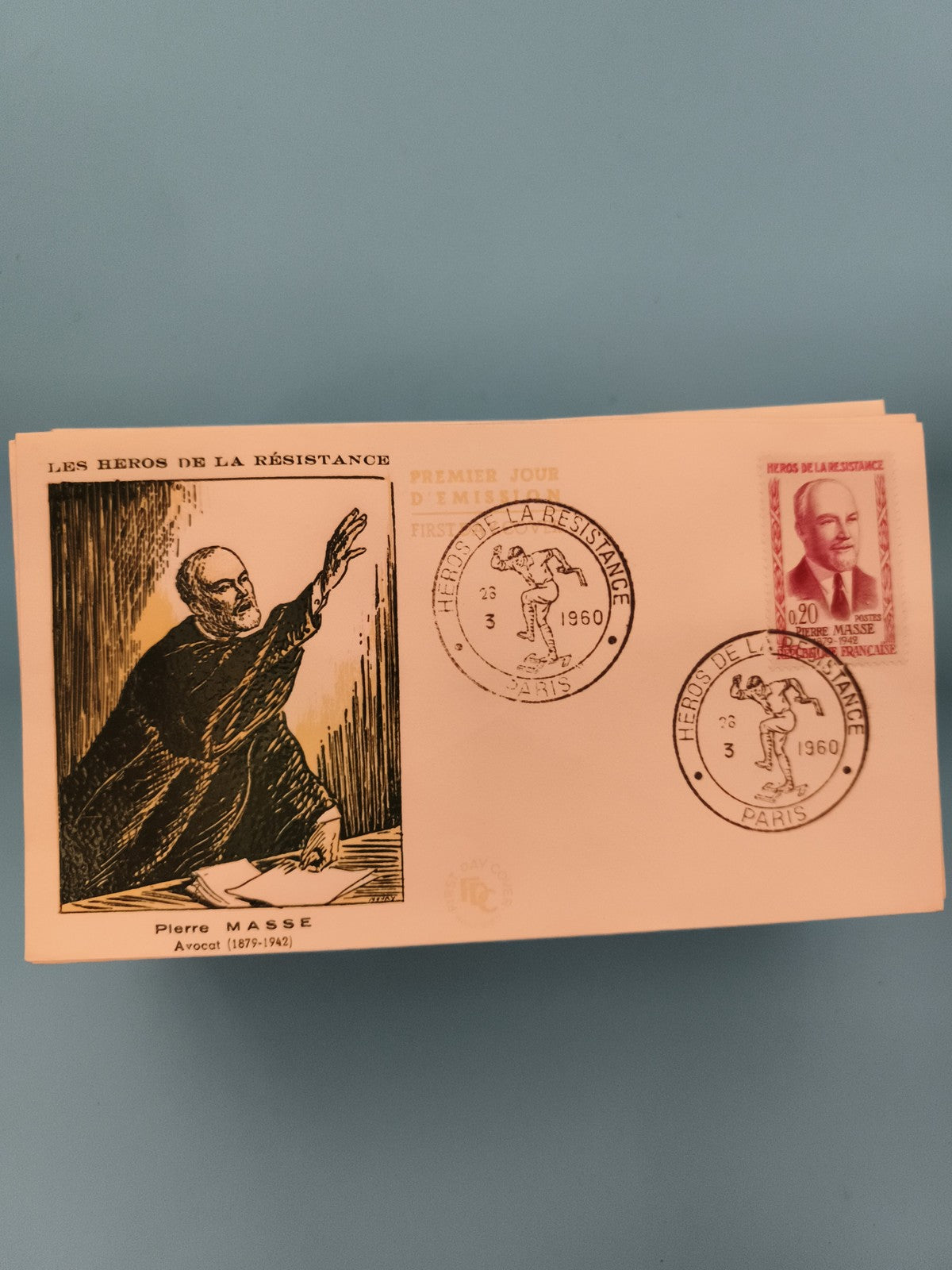 Lettre Premier Jour 1960 Héros de la Résistance Pierre Masse timbre 20c France