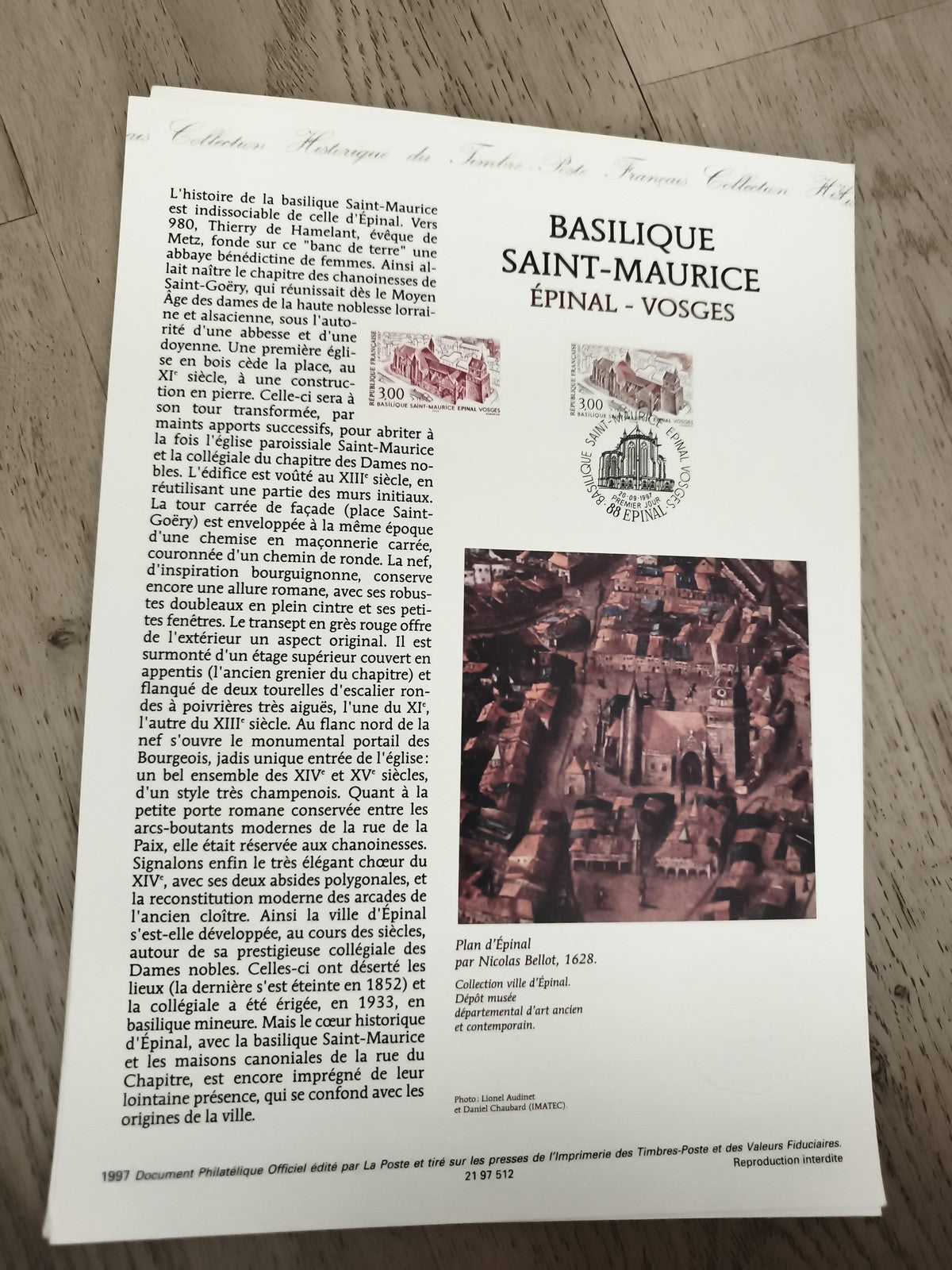 Feuillet philatélique Basilique Saint-Maurice Épinal Vosges timbres 1997