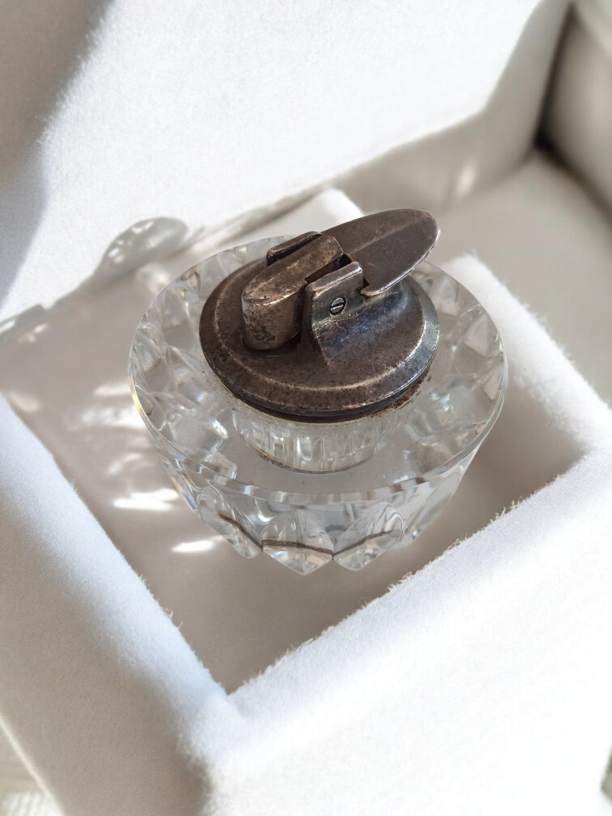 Ancien briquet de table Ronson France vintage cristal transparent rétro collecti