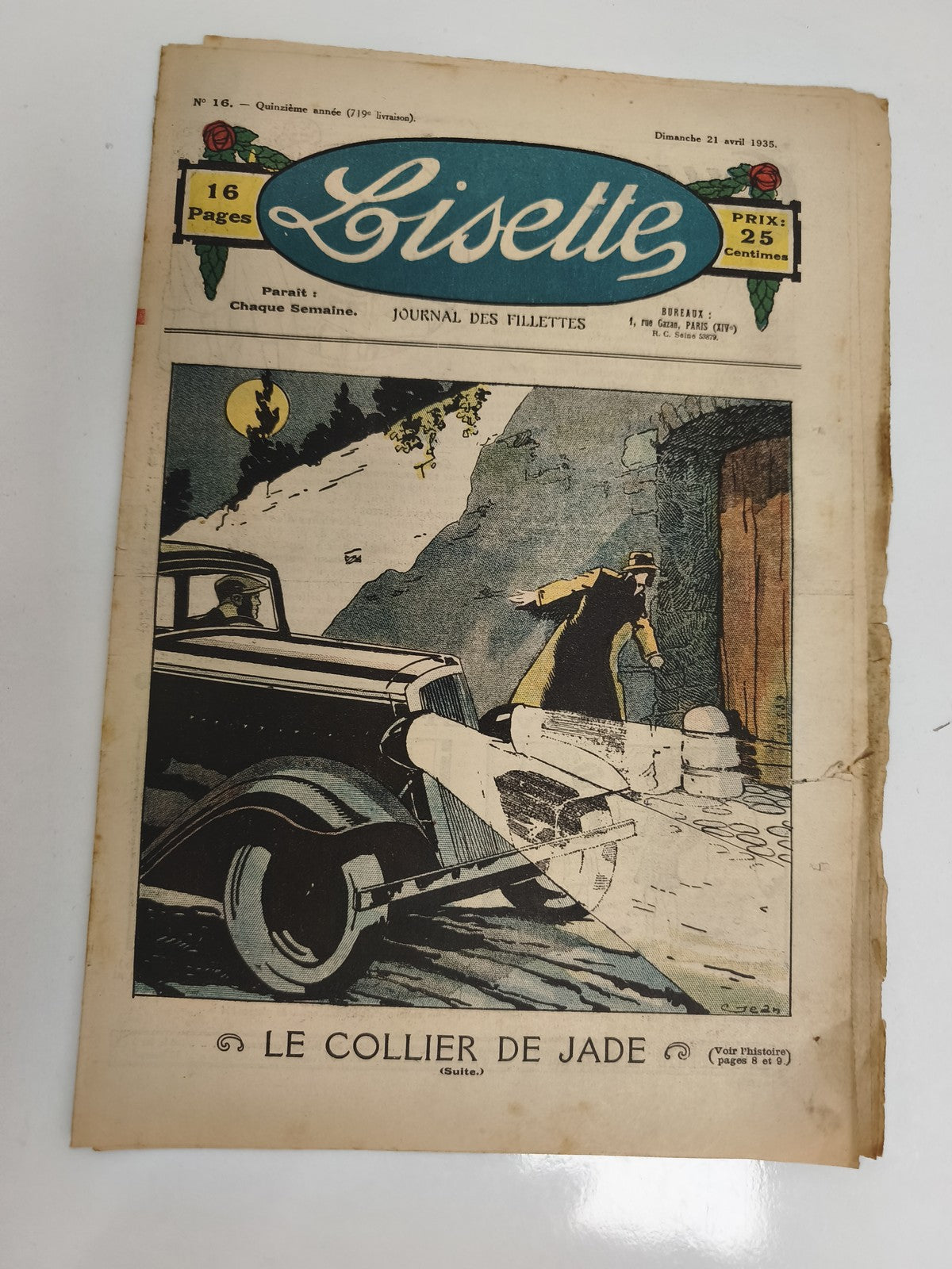 Ancien journal Lisette 1935, Journal des fillettes, Le Collier de Jade, vintage