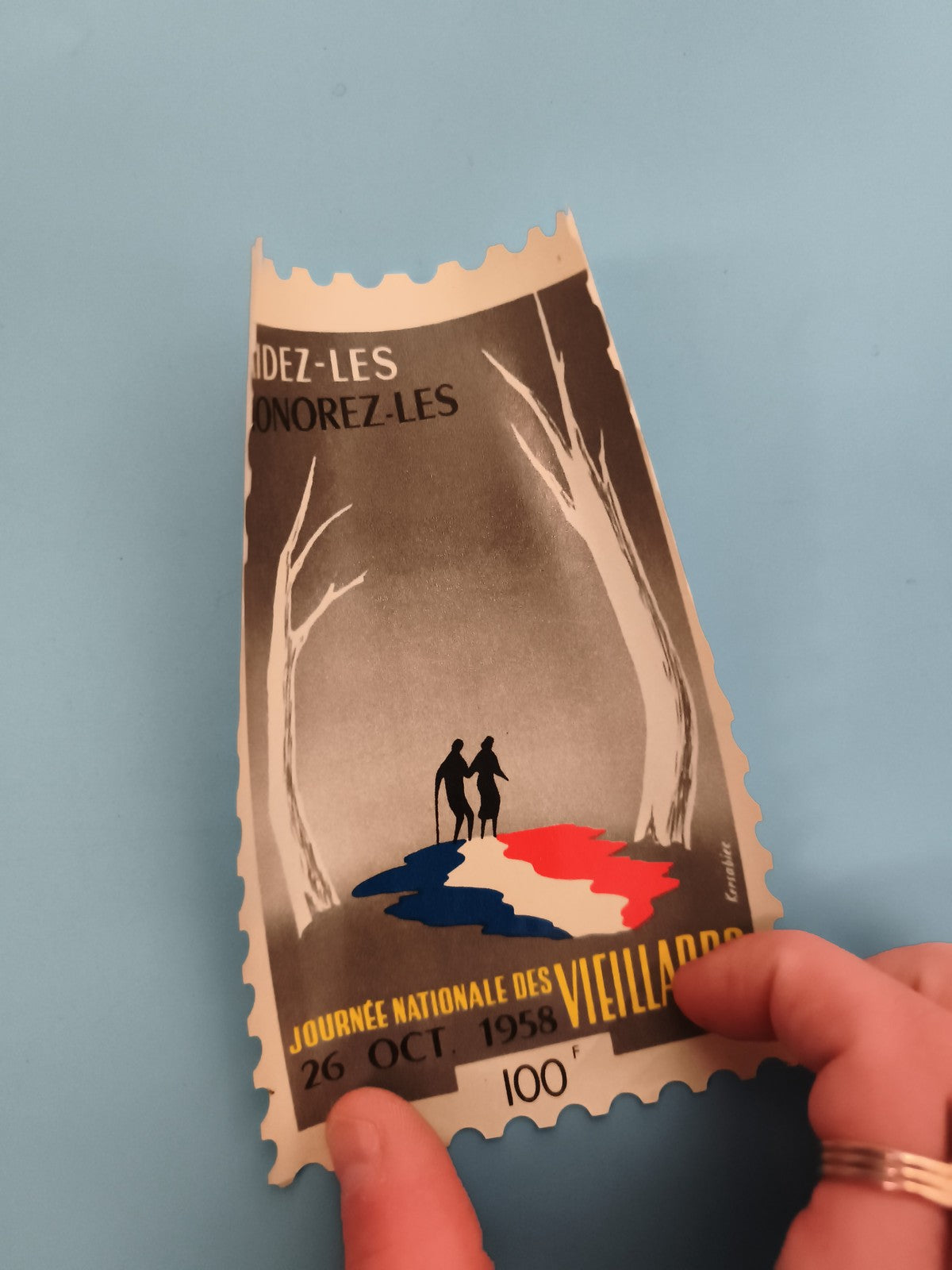 Timbre affiche Journée Nationale des Vieillards 1958 France aide personnes âgées