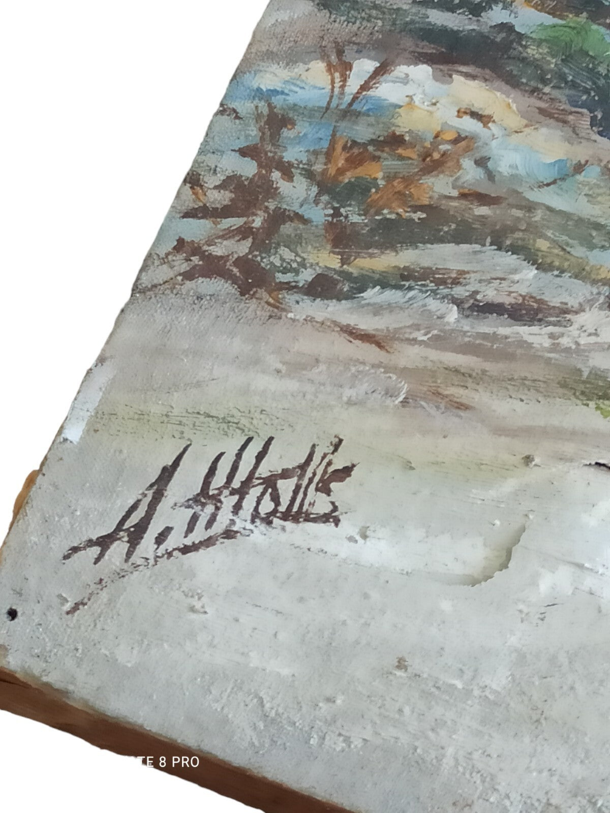 Tableau original signé A. Mottie sangliers forêt neige, peinture scène hivernale