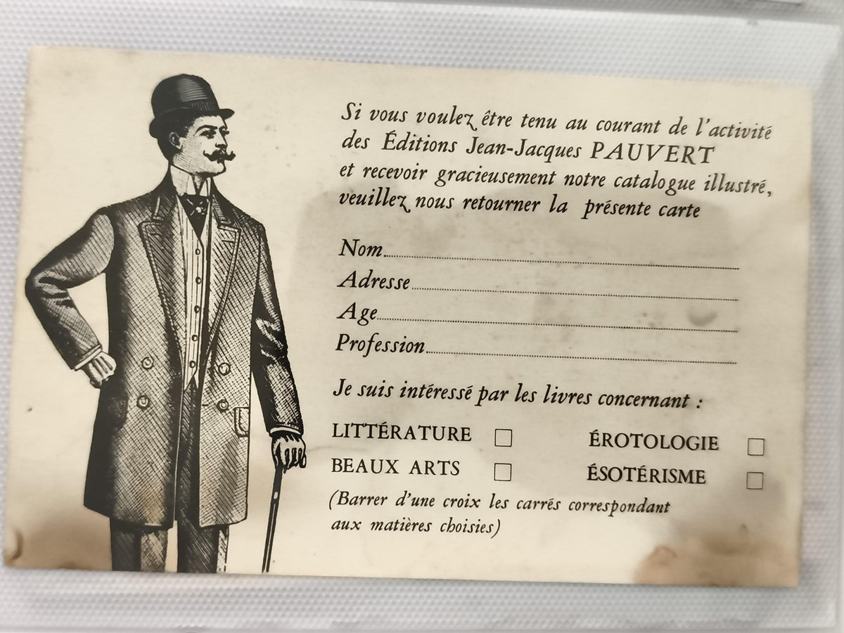 Carte postale ancienne Éditions Pauvert illustrée homme rétro, littérature, beau