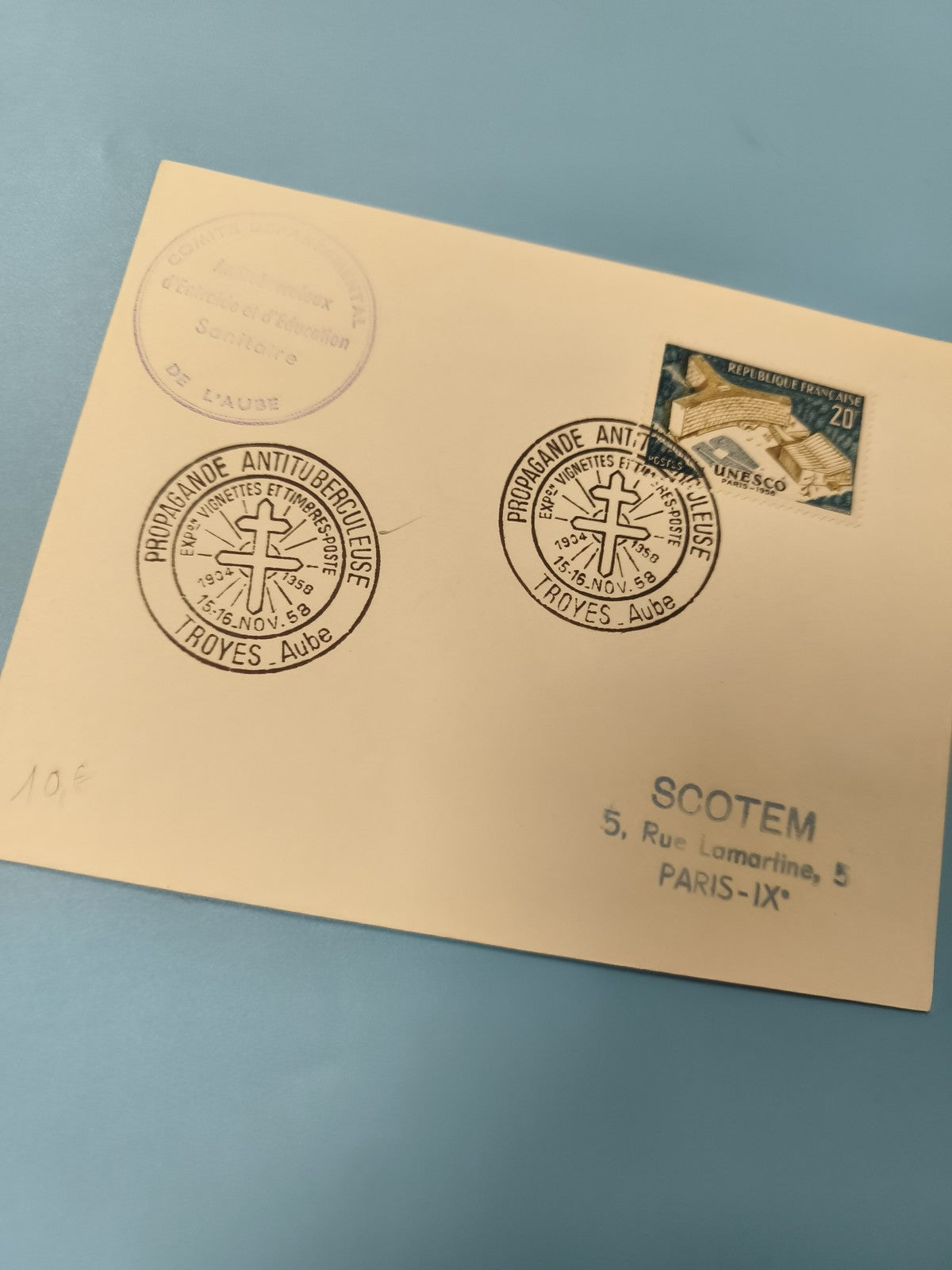 Ancienne enveloppe timbrée propagande antituberculeuse 1958 philatélie France