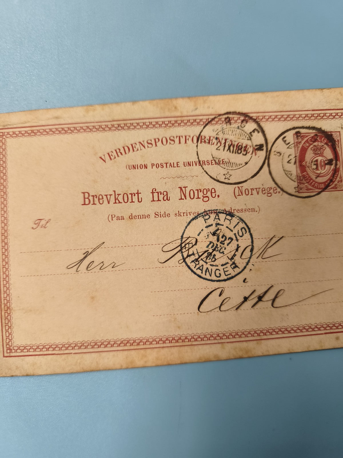 Ancienne enveloppe oblitérée Norvège XIXe philatélie carte postale vintage