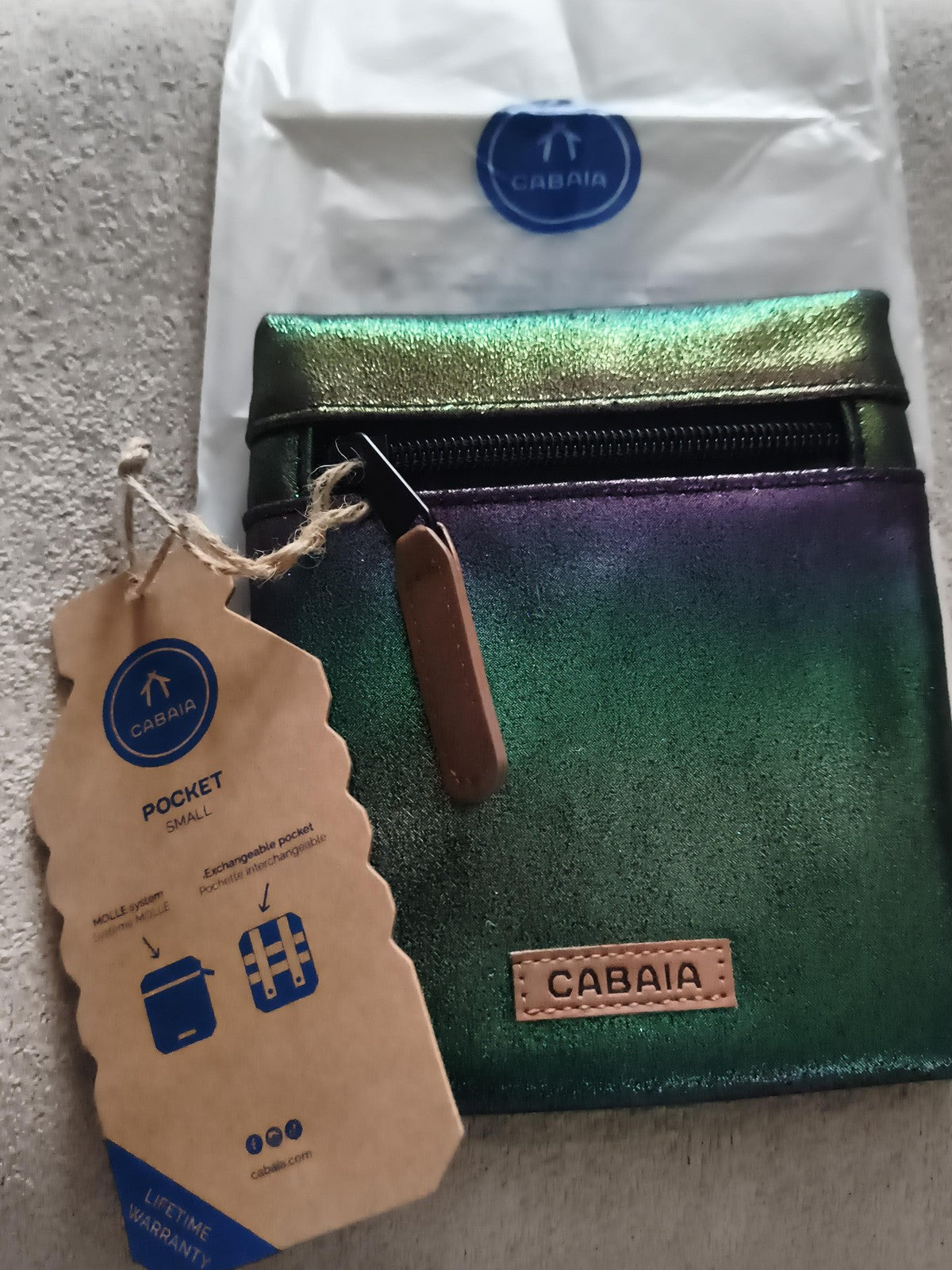 Pochette Cabaia irisée verte violette neuve 15 cm accessoire sac Molle