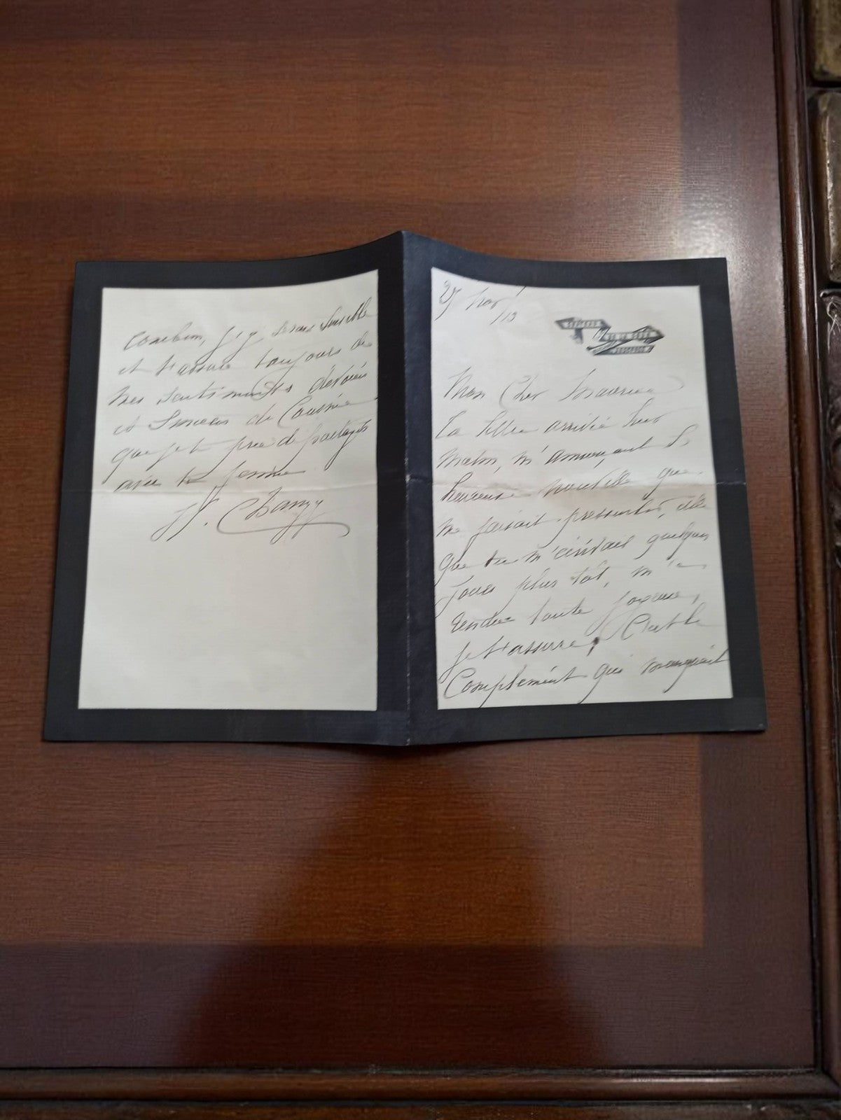 Lettre manuscrite deuil 1915 condoléances émouvantes papier bordure noire