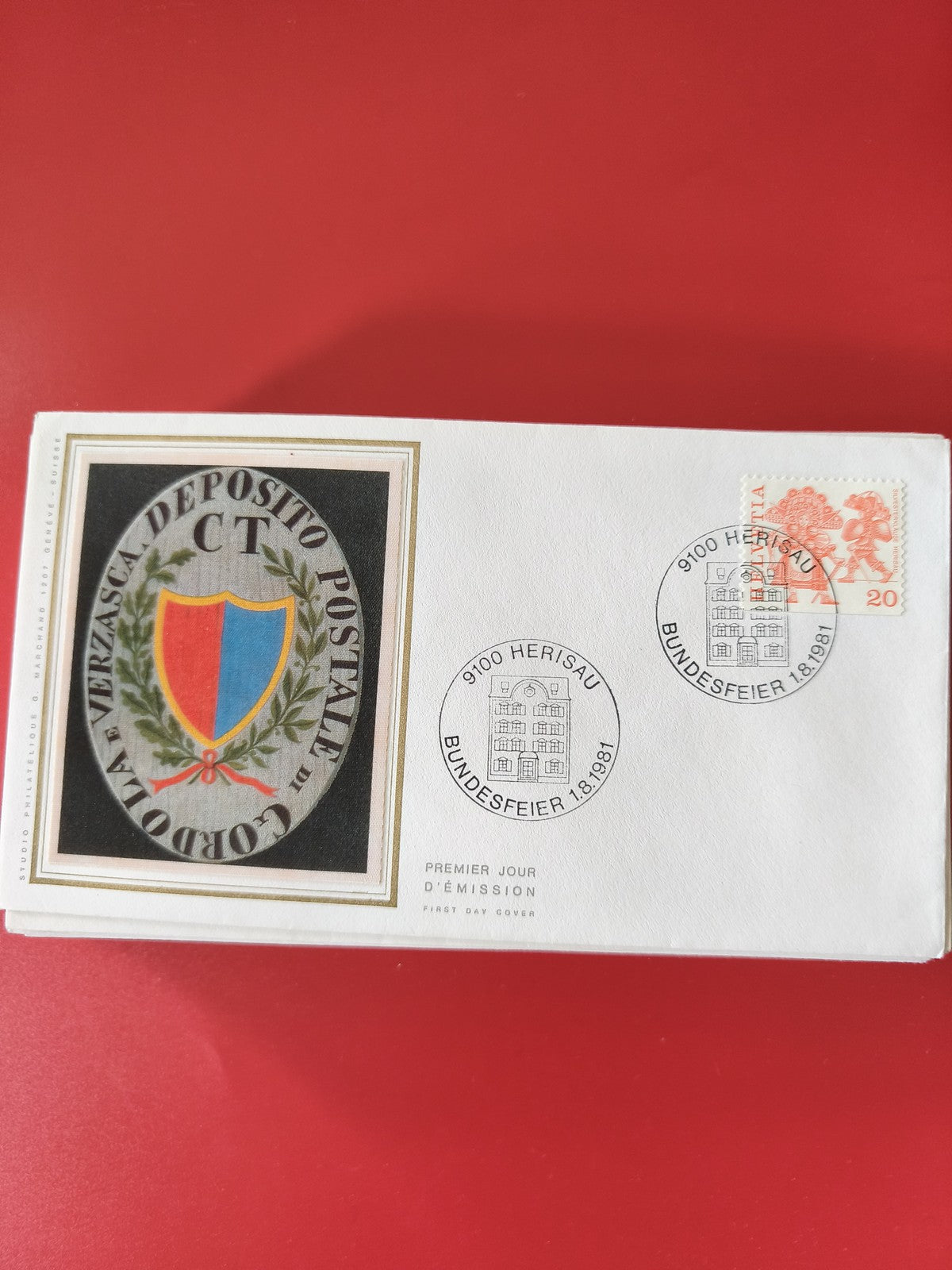 Enveloppe philatélie premier jour Suisse 1981, blason coloré, timbre 20c