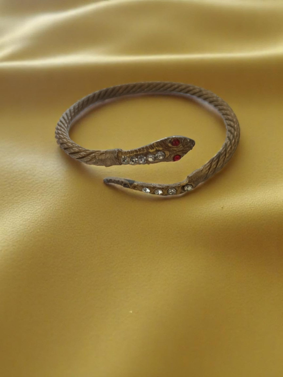 Bracelet serpent vintage doré strass, bijou rétro métal doré années 70