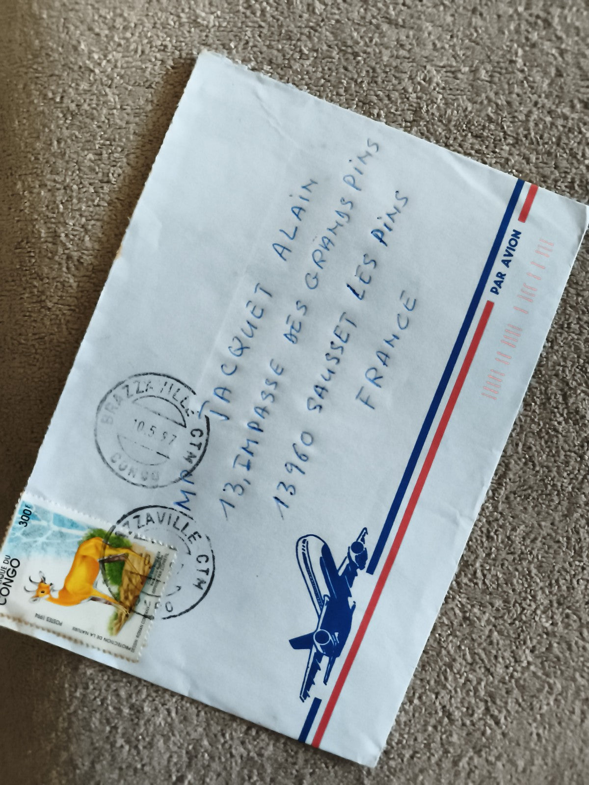 Lettre affranchie Congo 1987 timbre gazelle avion Par Avion philatélie France