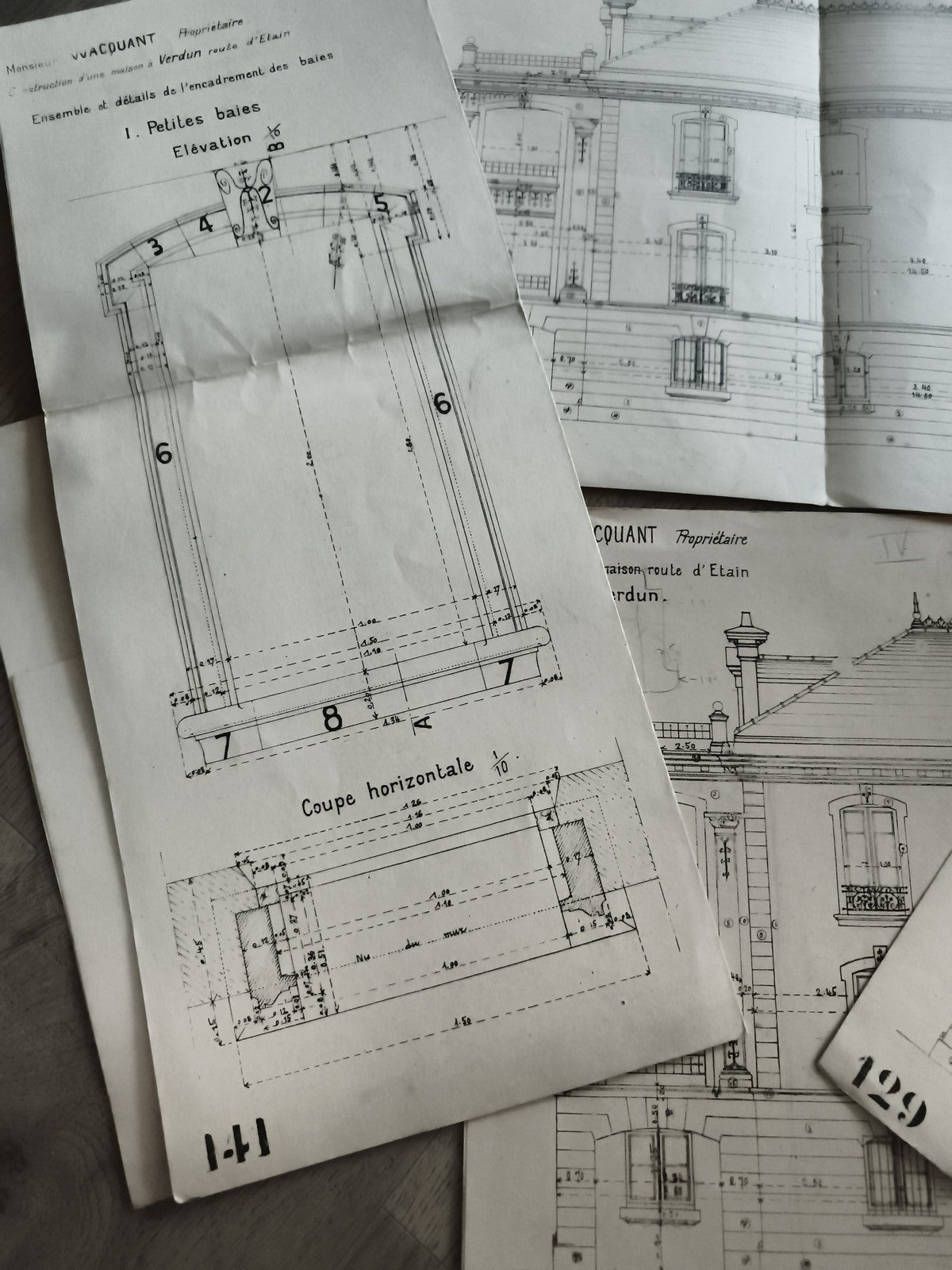 Plans architecte maison XIXe Verdun lot dessins techniques documents