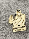 Pin's vintage danseurs gaby animation doré, style années 80-90, badge publicitai