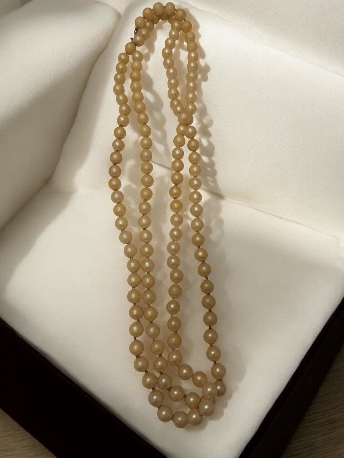 Collier perles beige vintage, bijou fantaisie ancien rétro double rang