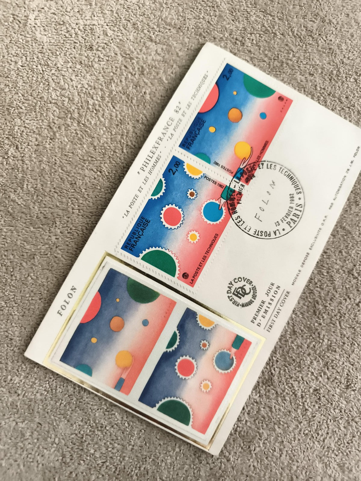 Lettre Premier Jour Philexfrance 82 Folon timbres France FDC abstrait