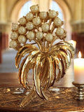 Broche vintage bouquet doré perles imitation, style fleurs métal doré