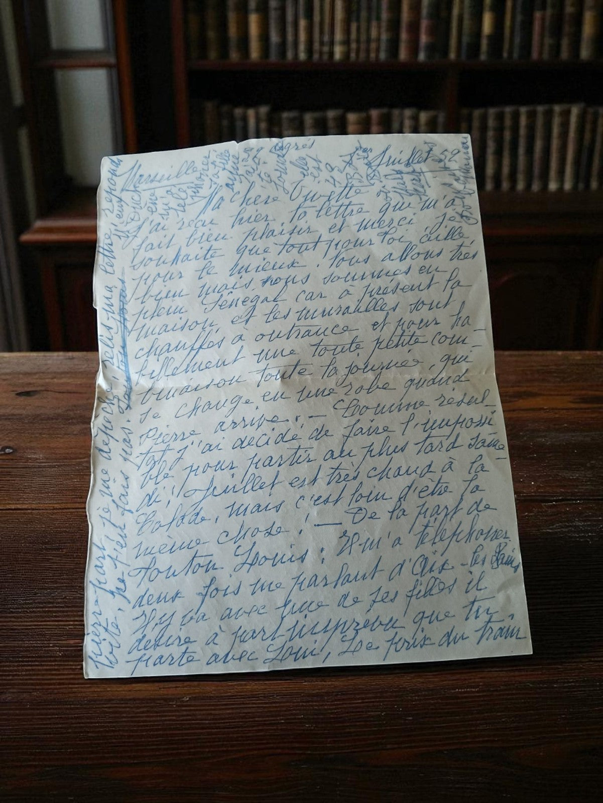 Lettre manuscrite ancienne 1952 encre bleue vintage post Seconde Guerre