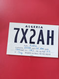 Carte radio QSL 7X2AH Algérie F3EG imprimée, fond blanc, inscriptions manuscrite
