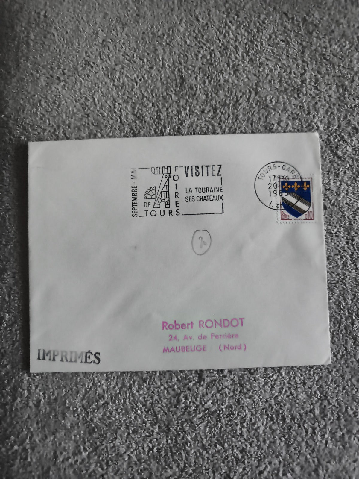 Lettre imprimés oblitérée Tours 1974 timbre blason, cachet Foire Touraine (Ref 2
