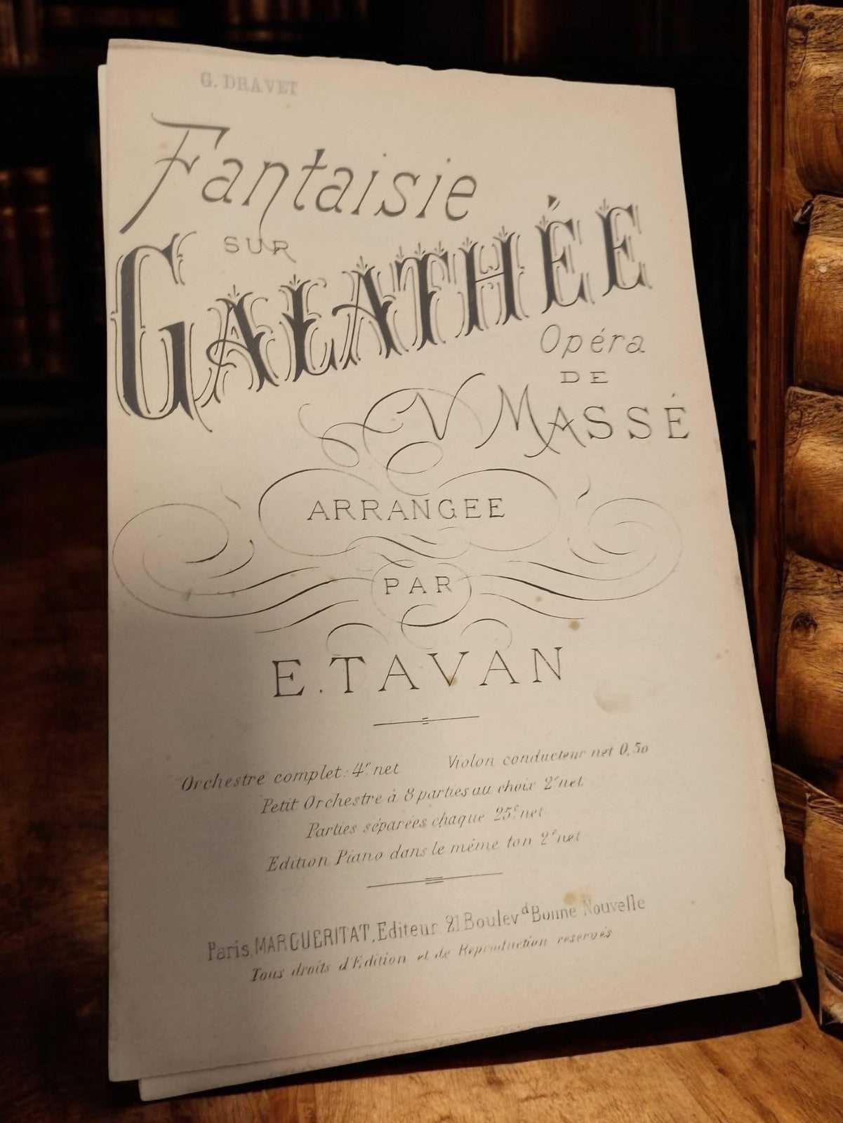 Ancien livret partitions Fantaisie sur Galathée Dravet Massé Tavan vintage