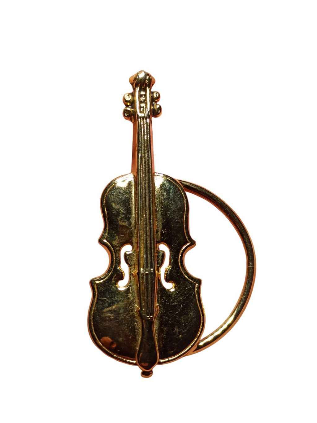 Broche violon vintage dorée, bijou fantaisie, épingle costume métal doré