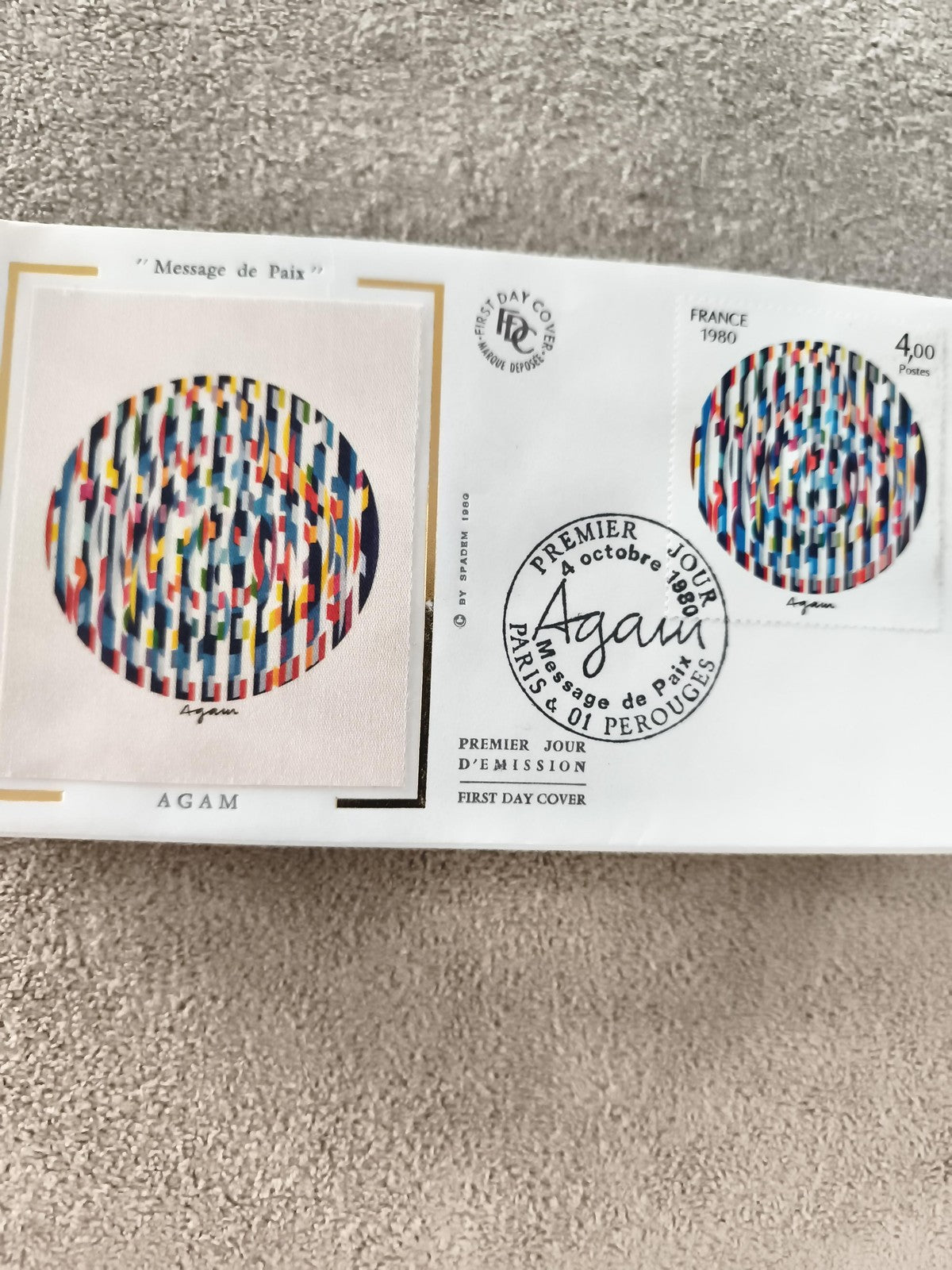 Lettre 1er jour Message de Paix Agam 1980 France FDC philatélie ancien
