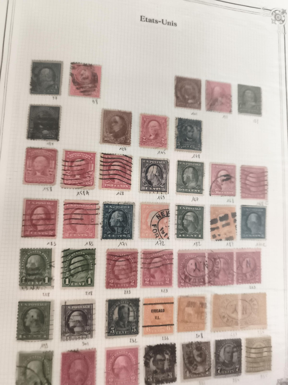 Lot anciens timbres États-Unis oblitérés philatélie vintage US stamps