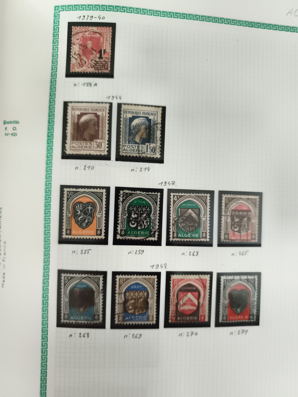 Timbres Algérie anciens oblitérés années 1939-48 philatélie République Française
