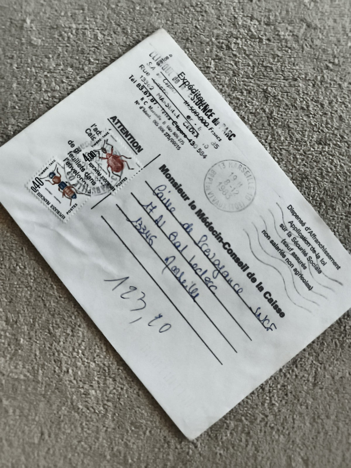 Lettre affranchie timbres fourmis 1993 France philatélie entomologie