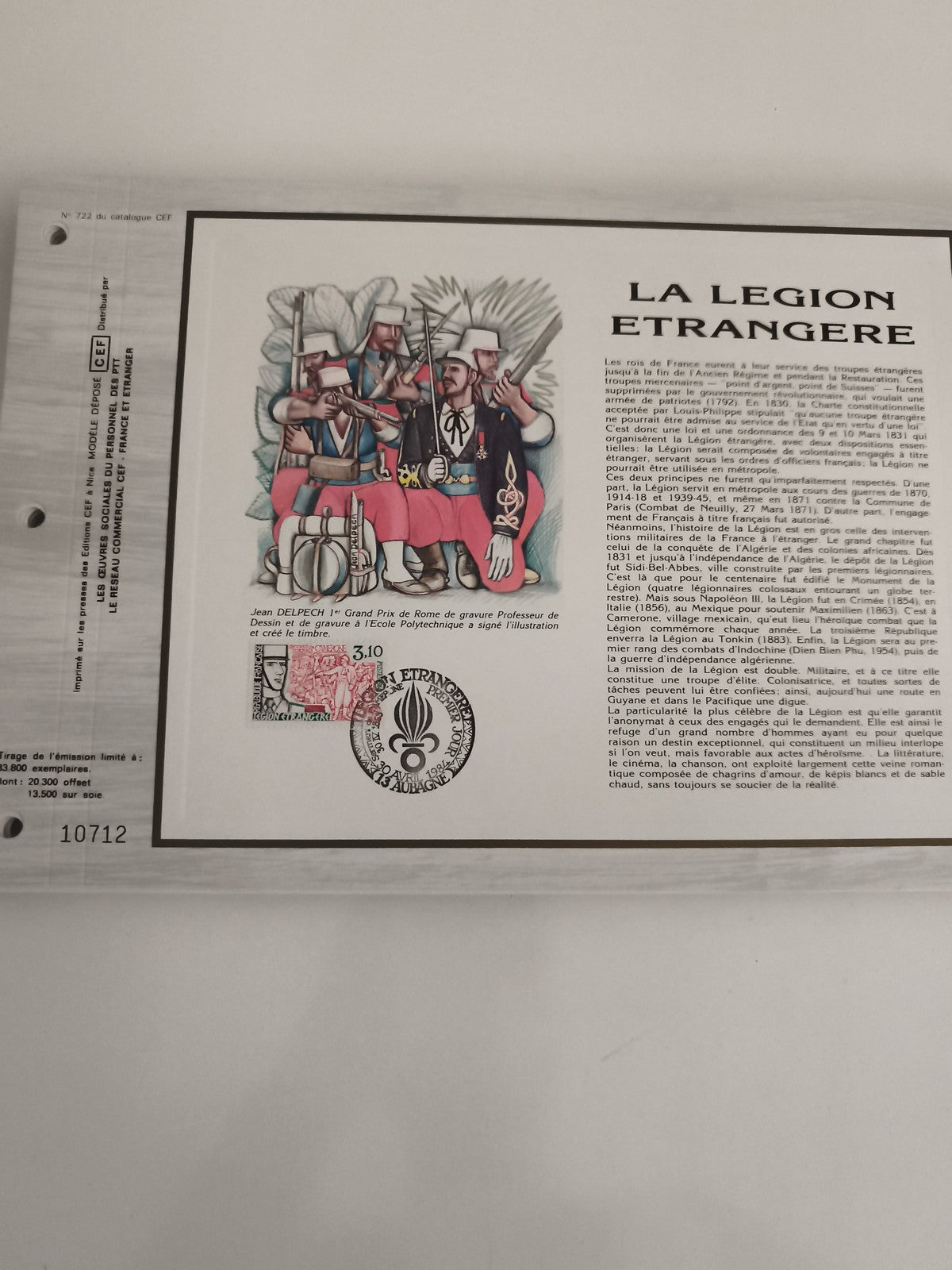 Feuillet philatélique CEF n°722 La Légion étrangère timbre illustré