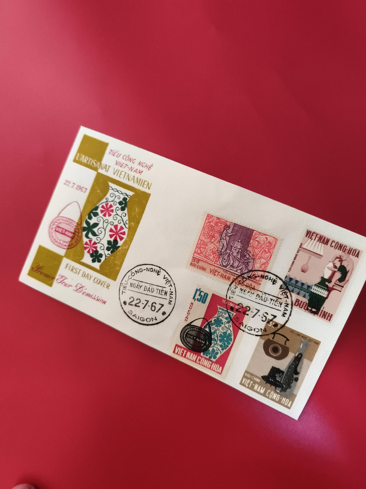Lettre FDC Vietnam 1967 L'Artisanat Vietnamien 4 timbres oblitérés Saigon