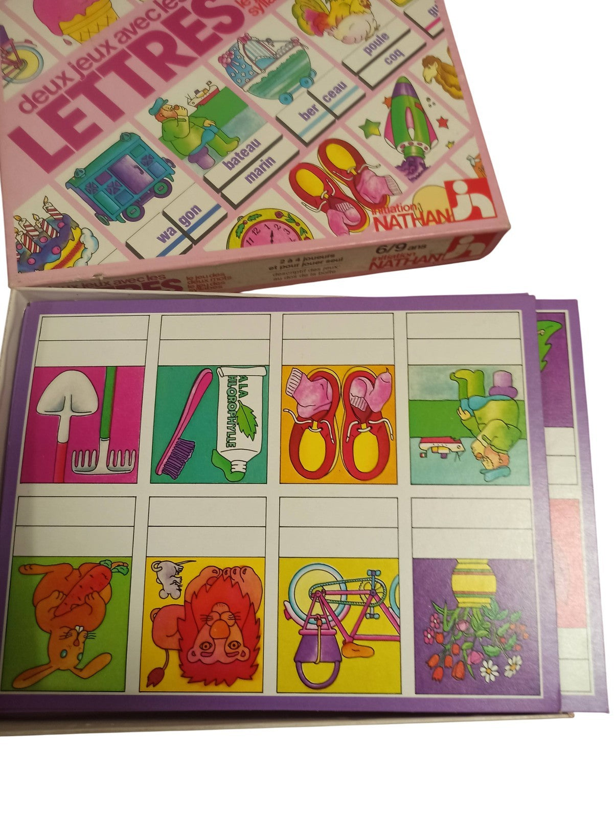 Jeu de société vintage Deux Jeux avec les Lettres ancien boîte rose éducatif