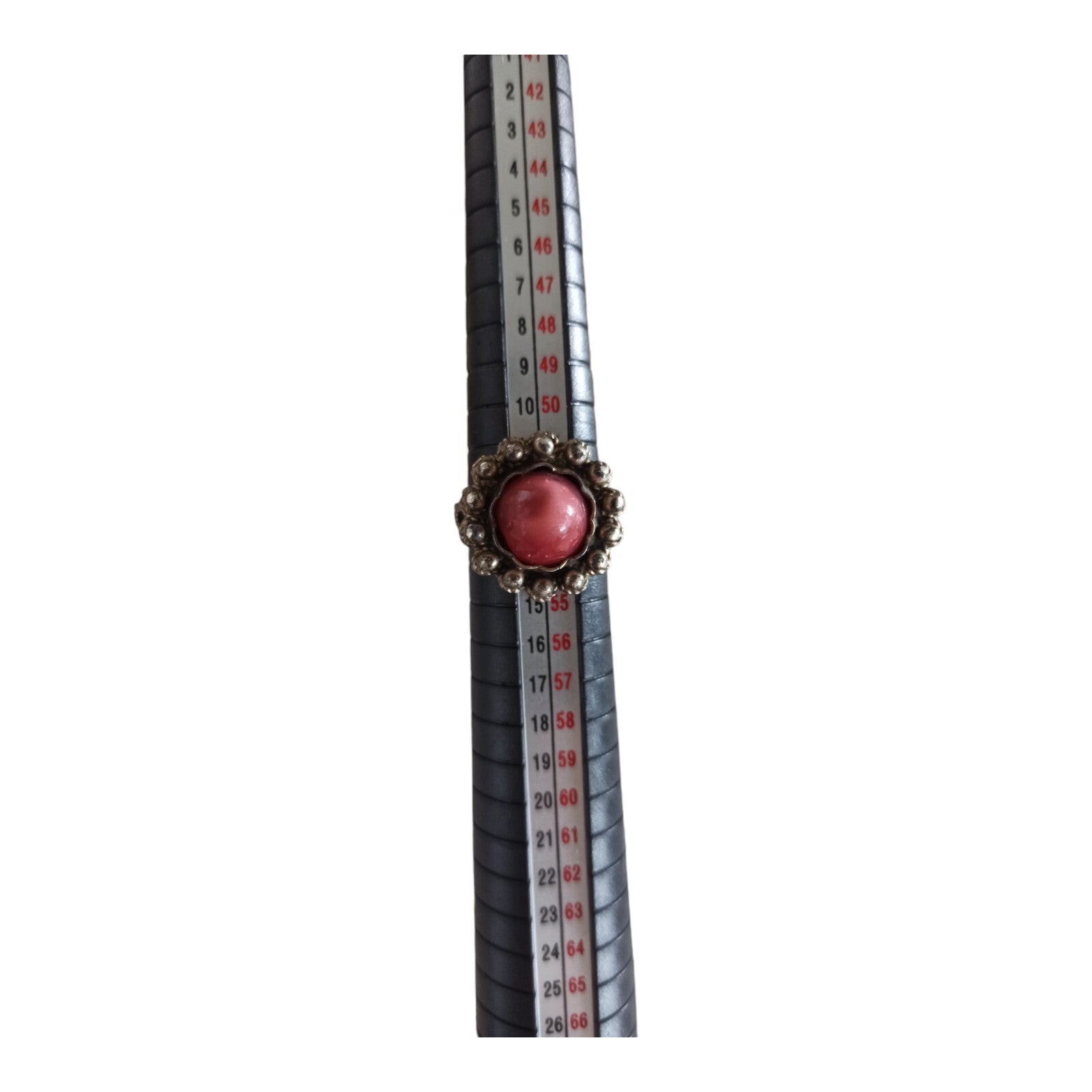 Bague vintage Vagu Fanrai, cabochon rose, monture métal, taille 54 rétro