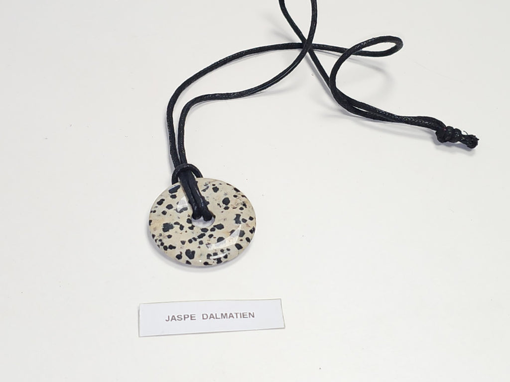Collier pendentif beignet en jaspe dalmatien pierre naturelle bijou élégant femm
