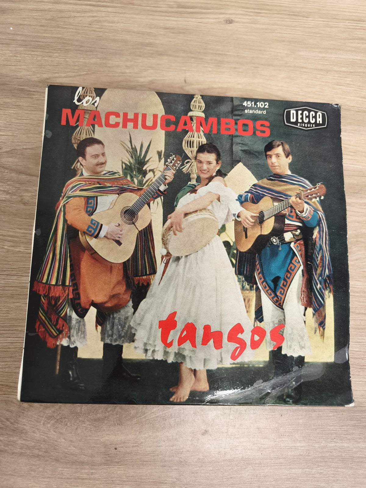 Vinyle 45 tours Los Machucambos Tangos DECCA pochette couleur guitare (Ref 4)