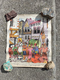 Ancienne affiche scolaire Fernand Nathan rue marchande Saint Louis illustrée vin