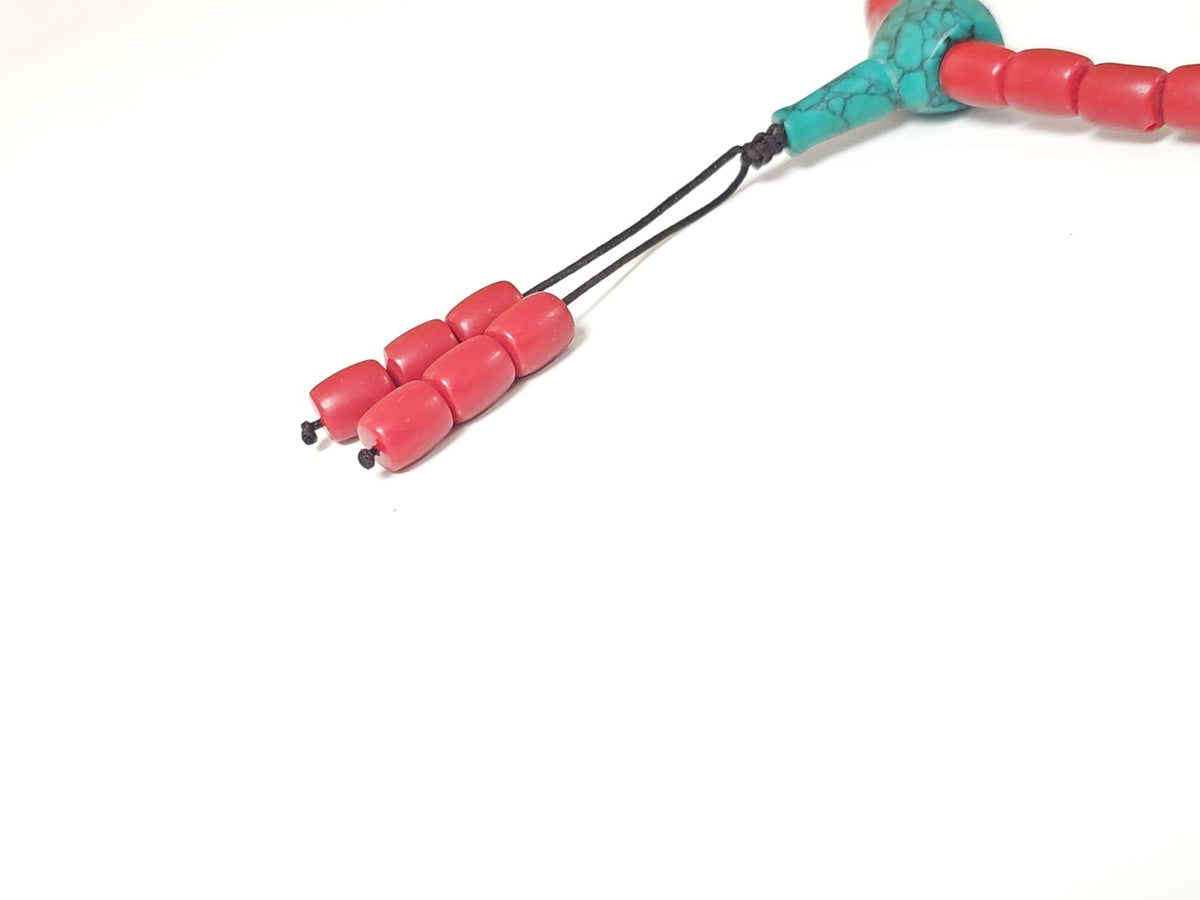 Vintage antique Tibetan necklace in red coral, ethnic jewelry 71g collection
