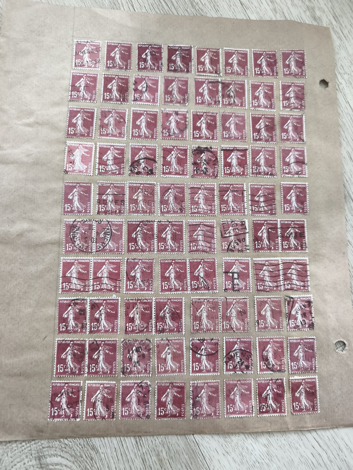 Gros lot timbres anciens France 15c Semeuse rouge sur planche philatélie étude