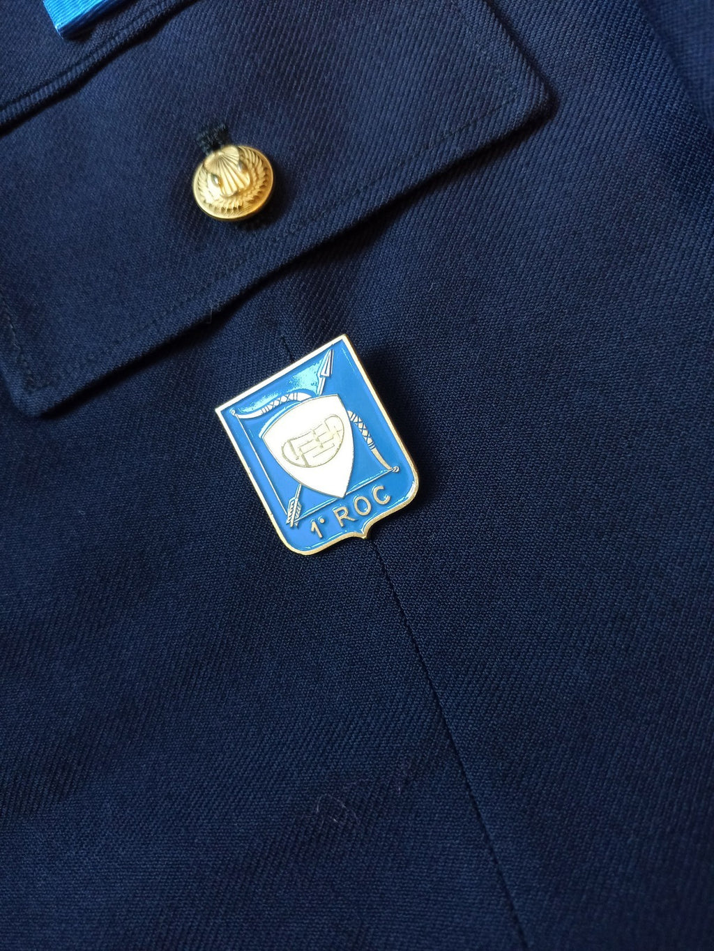 Veste aviateur vintage Armée de l’air française bleu, insignes dorés ancien