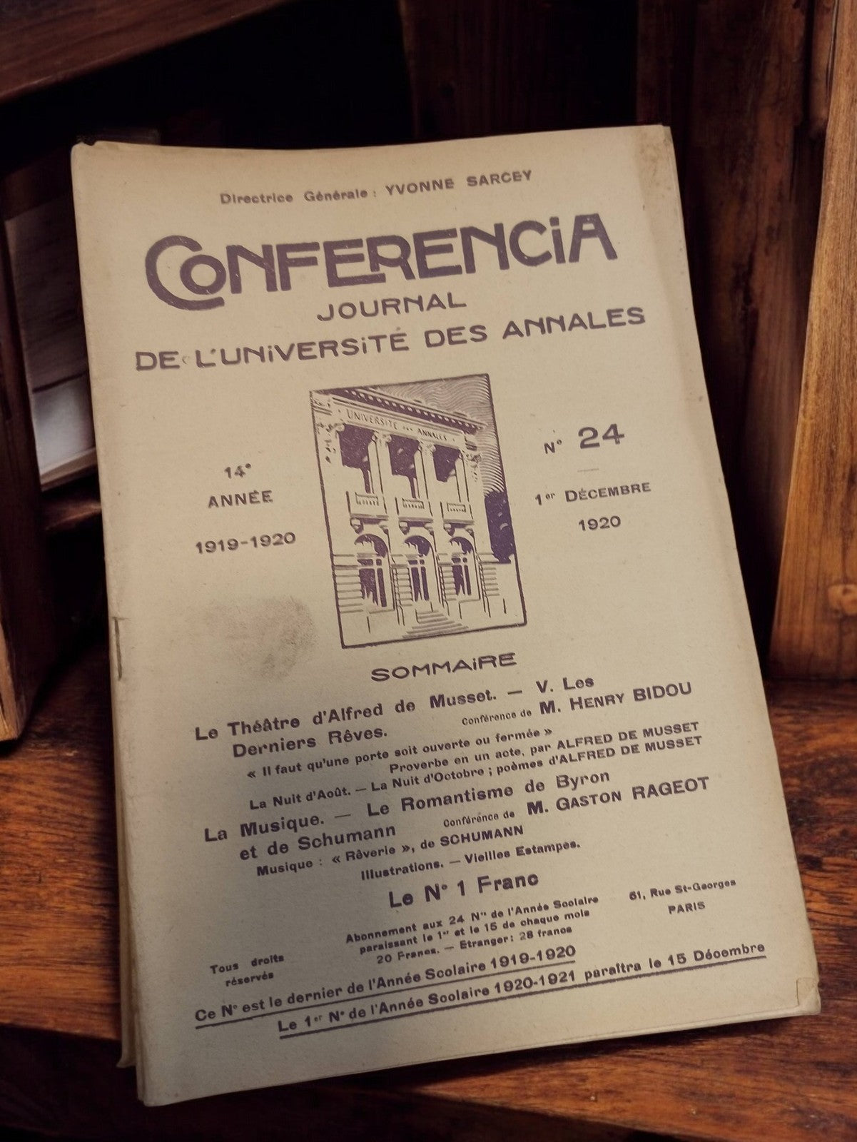 Conférencia journal universitaire 1920 ancien rétro, Université des Annales